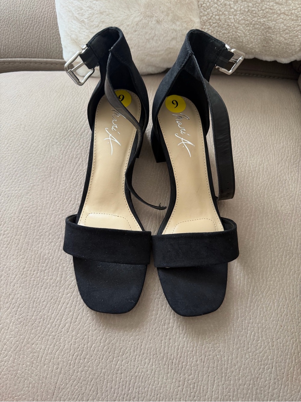 Women's Black Ankle-Strap Block Heels
